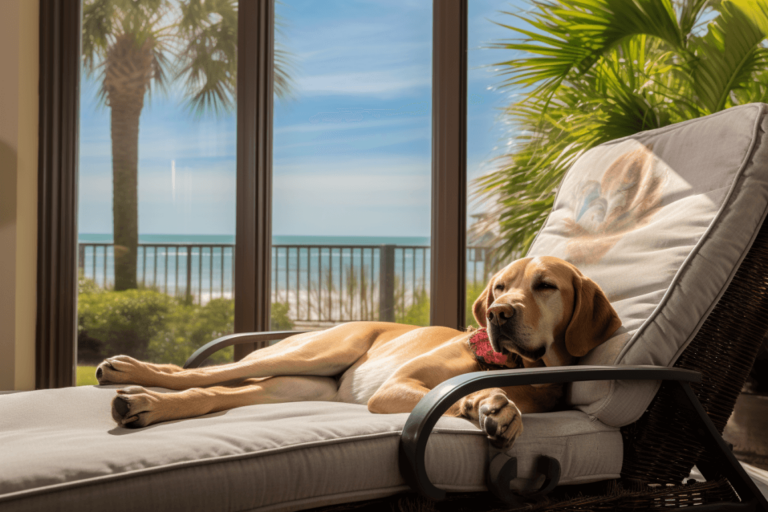 dog relaxing in Panama City Beach vacation home